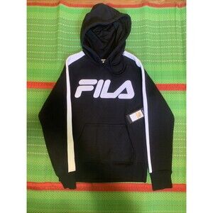 Black hoodie FILA puff logo white strip long sleeve size small